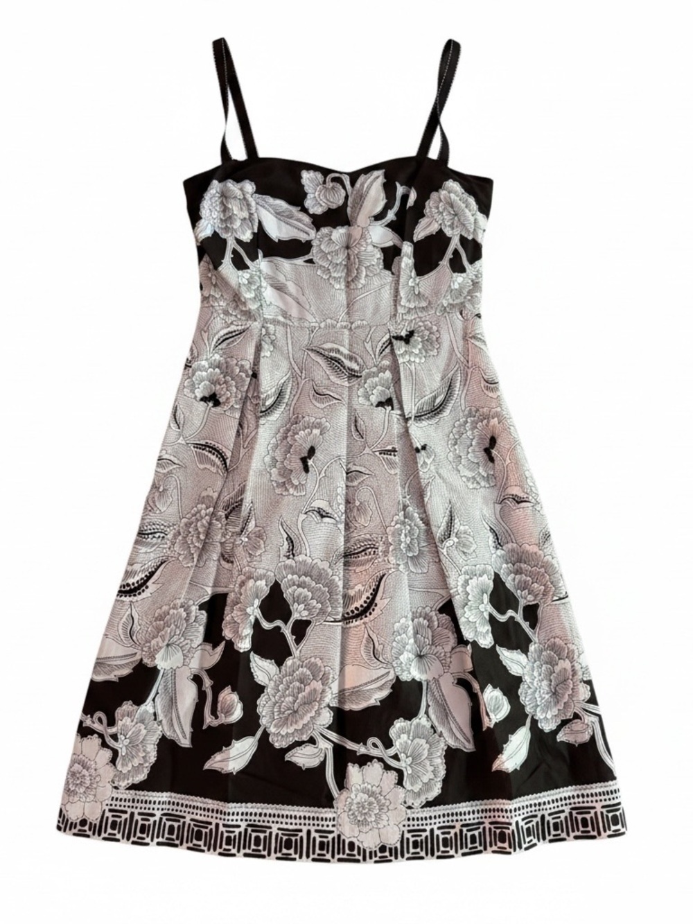 Ann Taylor Black and White Floral Strapless Dress